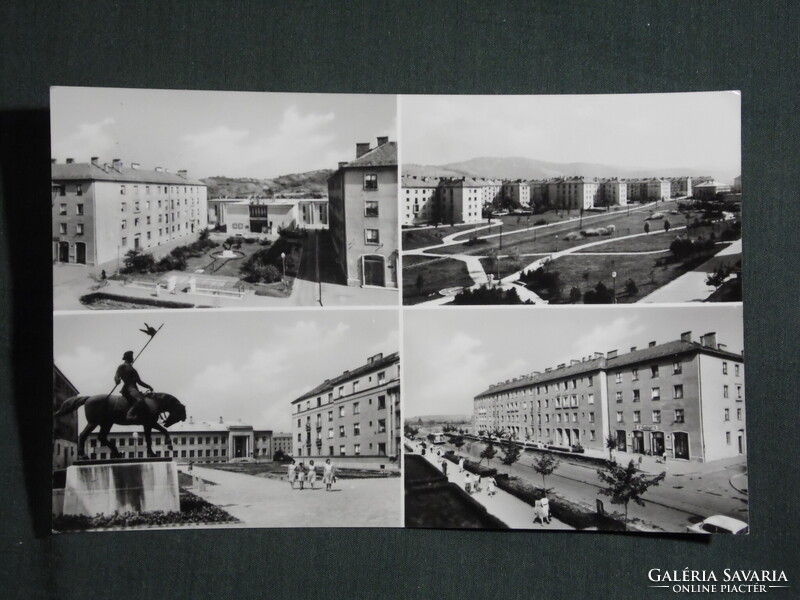 Képeslap,Kazincbarcika,mozaik,lakótelep,park,szobor,utca látkép,részlet ,1967-