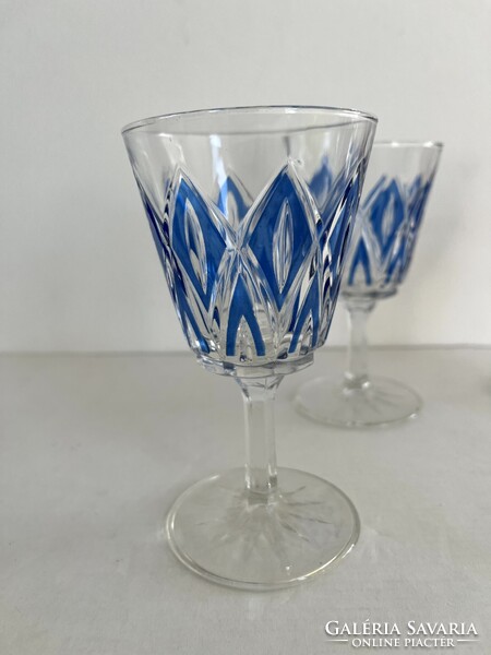 Régi, vintage francia VMC Reims boros, likőrös, színes kristály pohár készlet