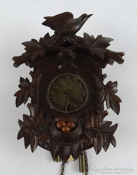 1T384 Antik német Seilnacht kétsúlyos ingás miniatűr vadász falióra 12.5 cm