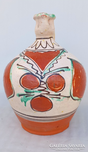 Felső -Tisza vidéki Vámfalusi mázas csörgő, csecses vizes korsó 19sz. közepe ,vége