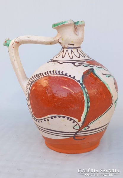 Felső -Tisza vidéki Vámfalusi mázas csörgő, csecses vizes korsó 19sz. közepe ,vége