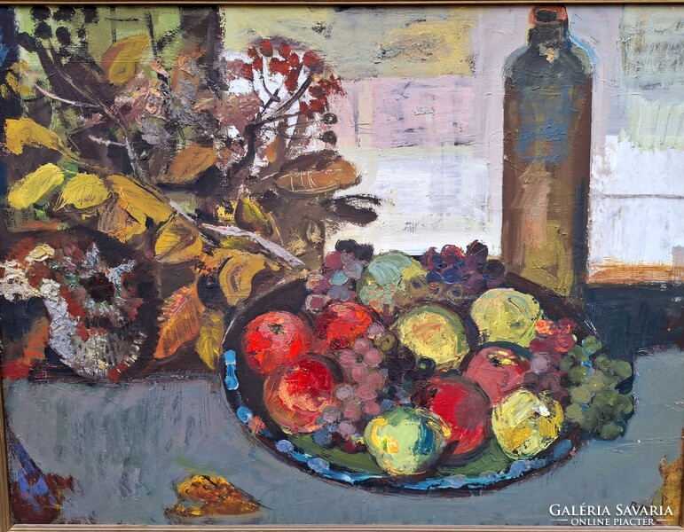 Bod László (1920-2001) Csendélet Almákkal,Szőlővel,Képcsarnokos Festmény