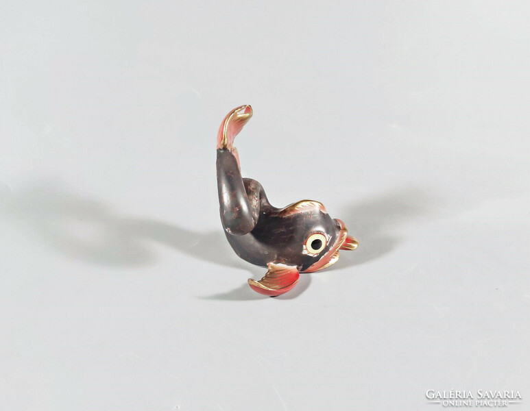 HERENDI, KÍNIA DELFIN, KÉZZEL FESTETT PORCELÁN FIGURA, HIBÁTLAN! (I218)