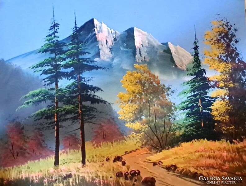 Nagybányai festő , ( Sztelek Norbert  ) Fenyves II  Tempera papír.Mérete: 50x40 cm