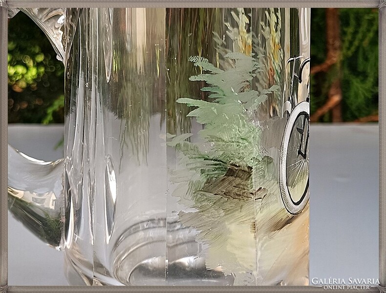 Collector's Enamel-painted Antique Glass Beer Mug from the 1890s