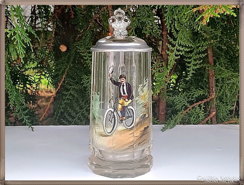 Collector's Enamel-painted Antique Glass Beer Mug from the 1890s