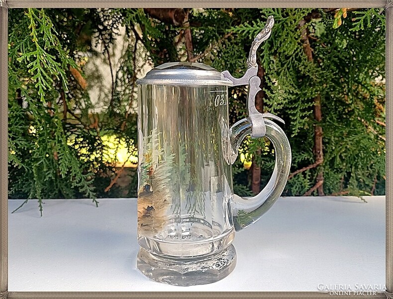 Collector's Enamel-painted Antique Glass Beer Mug from the 1890s