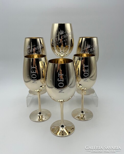 MOËT & CHANDON 6 darabos üvegpohár szett aranyszínű fémbevonattal