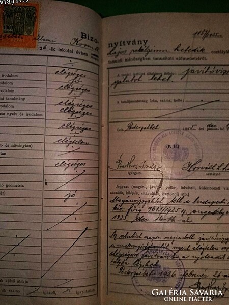 1925. Reálgimnáziumi értesítőkönyv Stettner János tanuló Pesterzsébet részére a képek szerint