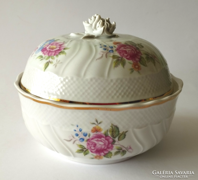 HOLLÓHÁZI PORCELÁN PANNÓNIA HAJNALKA MINTÁS NAGY BONBONIER,DOBOZ