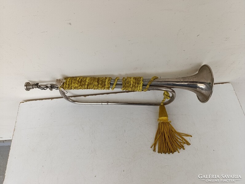 Antik trombita krómozott réz rézfúvós hangszer katona militari 610 1630