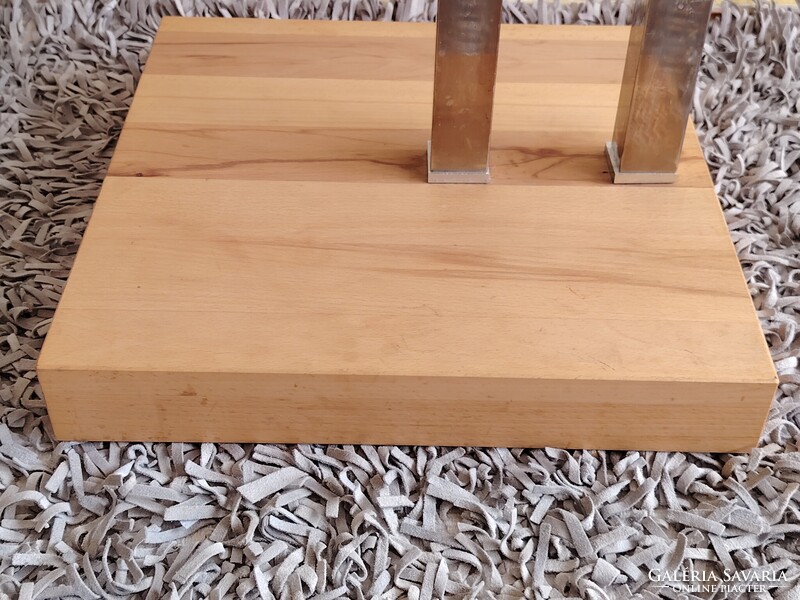 Design üveg asztal króm tölgyfa kerekekkel ALKUDHATÓ