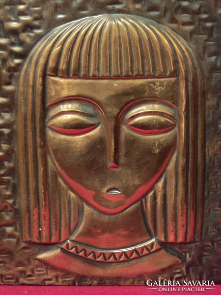 Art-deco női fej fali bronzírozott dombormű