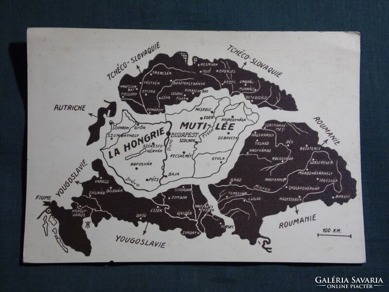 Képeslap,Trianon térkép. Kiadja a Magyar Nemzeti Szövetség / Hungarian irredenta propaganda,1930-