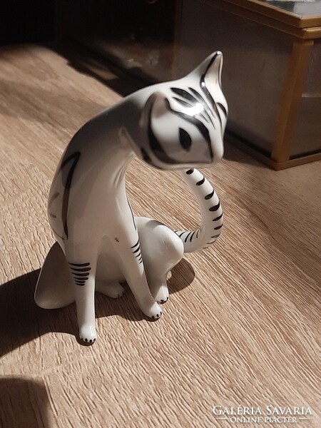 Hollóházi art deco cica, macska figura