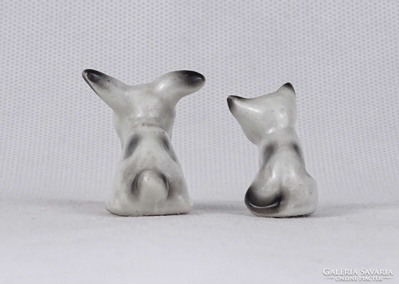 1U963 Régi Hollóházi porcelán miniatűr cica kutya páros
