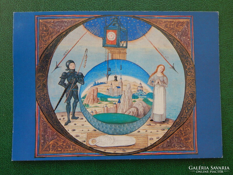 2 db Képeslap - Bibliotheca Corviniana sorozatból: GRADUALE /1, Mátyás bélyeggel, párban