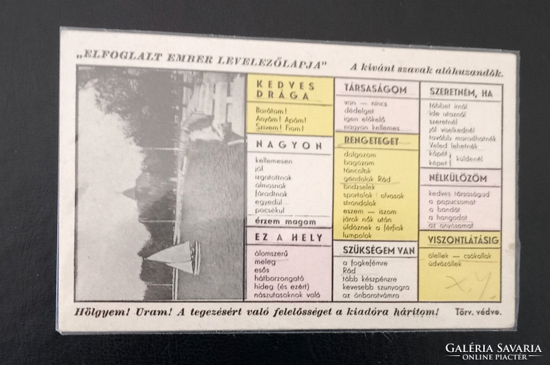 Humoros-Érdekesség: "ELFOGLALT(avagy LUSTA?) EMBER LEVELEZŐLAPJA" /Szabadka - Palics/