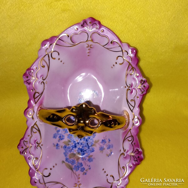 Színes, régi, jelzett, sorszámozott, Cseszlovák porcelán, asztalközép, asztali kínáló tál.