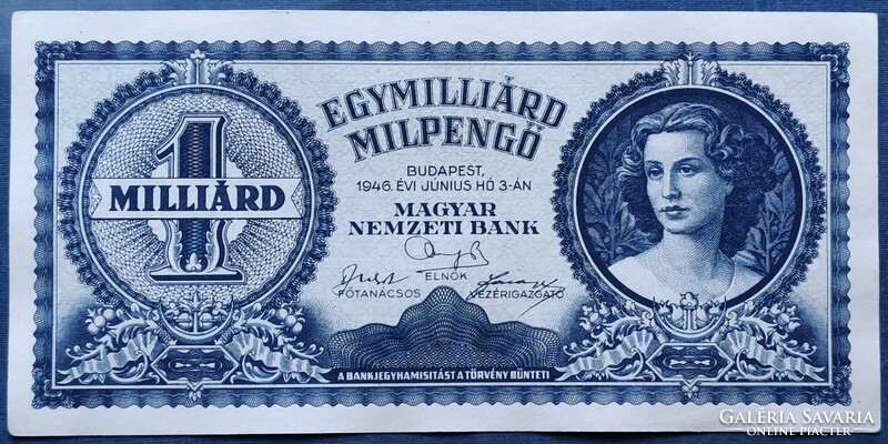 Egymilliárd Milpengő 1946, VF+-EF.
