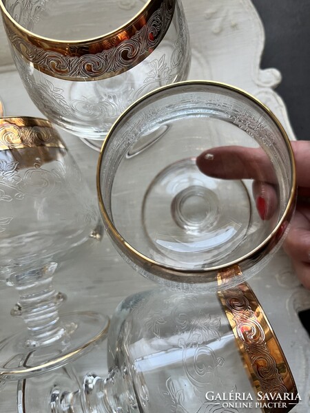 Murano Medici gold, 24 kr- os arany szélű csiszolt konyakos üveg kristály pohár készlet