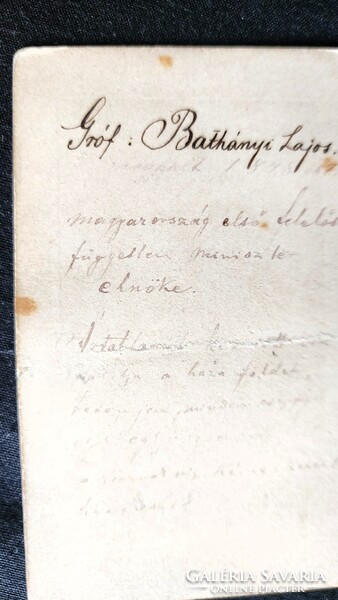 Cca 1865 FOTÓ BATTHYÁNY LAJOS első miniszterelnök DÍSZMAGYARBAN KORABELI FELÍRAT a hátoldalán