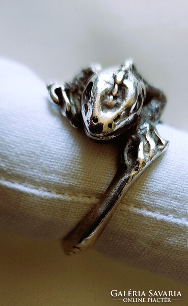 ÓRIÁS GEKKÓ GYÍK DIZÁJN JELZETT TÖMÖR EZÜST GYÜRŰ MOTOROS METAL ROCK ÉLES BELSŐ ÁTMÉRŐ : 19 MM