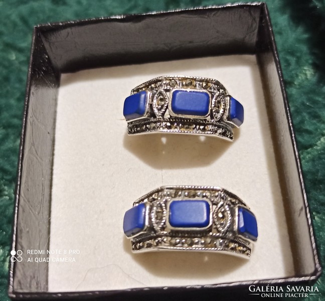 Ezüst fülbevaló/lapis, markazit