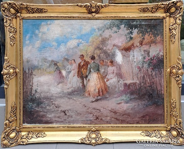 Ács Ágoston (1889-1947) : Beszélgetők, 60x80 cm.