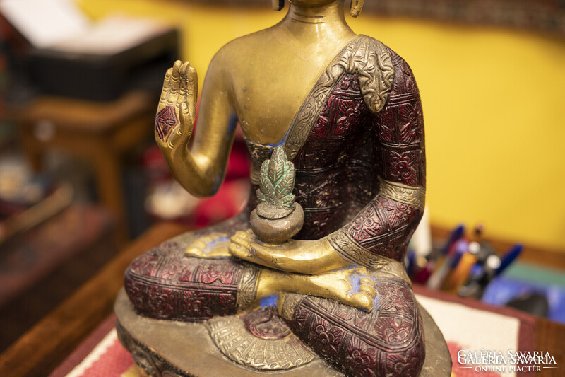 3 db antik bronz meditáló Buddha szobor - díszes, kézzel festett szett