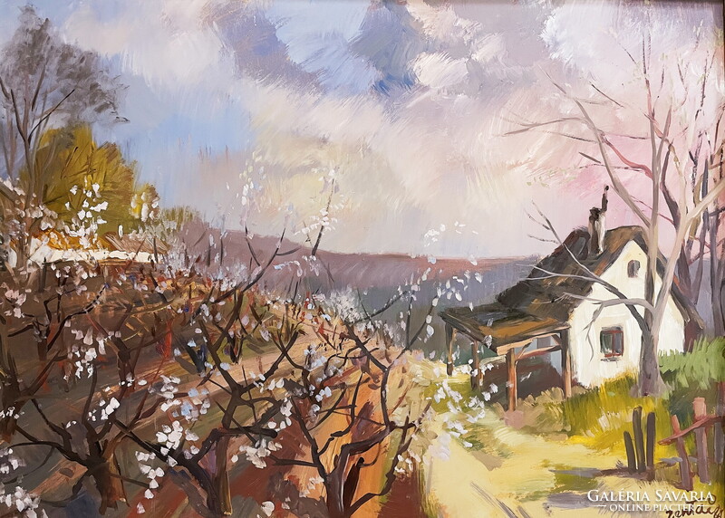 Eredetiségigazolással,számláva,Zentai Pál (1938-1987):Újul az élet, festmény 60 x 80 cm, olaj-farost