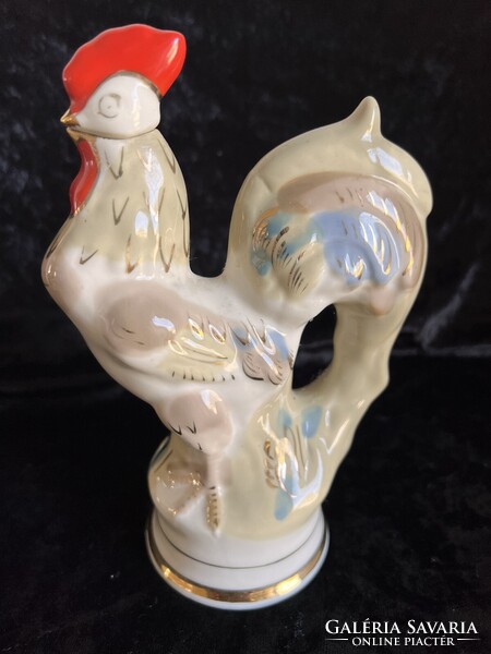 Antik kézzel festett orosz vintage porcelán kakas, állat formájú italos butella karaffa italtartó.