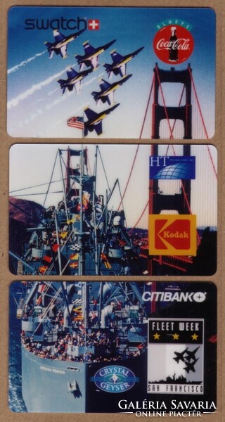 3 db USA Coca-Cola FLEET WEEK 1995 speciális RETRO telefonkártya, Ritka, Puzzle Set of 3