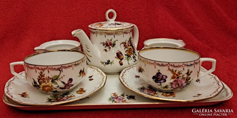 Antik bécsi porcelán teás szett, antik Moritz Zdekauer porcelán (L5536)