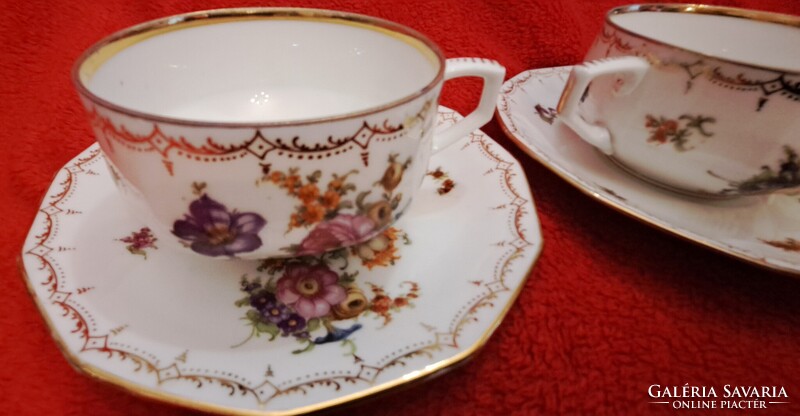 Antik bécsi porcelán teás szett, antik Moritz Zdekauer porcelán (L5536)