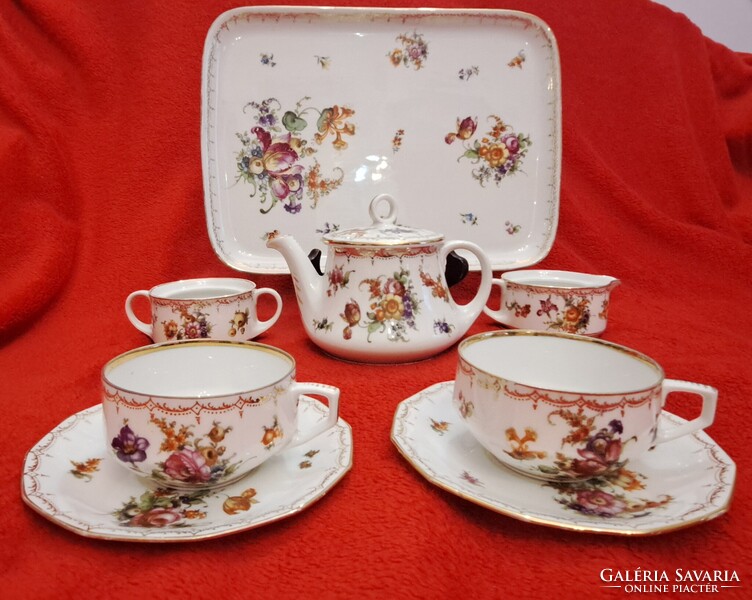 Antik bécsi porcelán teás szett, antik Moritz Zdekauer porcelán (L5536)