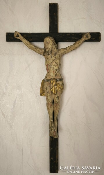 Antik nagyméretű Biedermeier faragott fa kereszt korpusz. Videó  !Jézus Krisztus