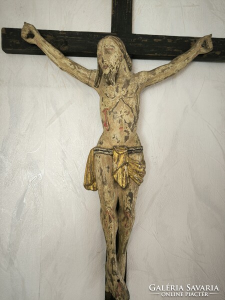 Antik nagyméretű Biedermeier faragott fa kereszt korpusz. Videó  !Jézus Krisztus