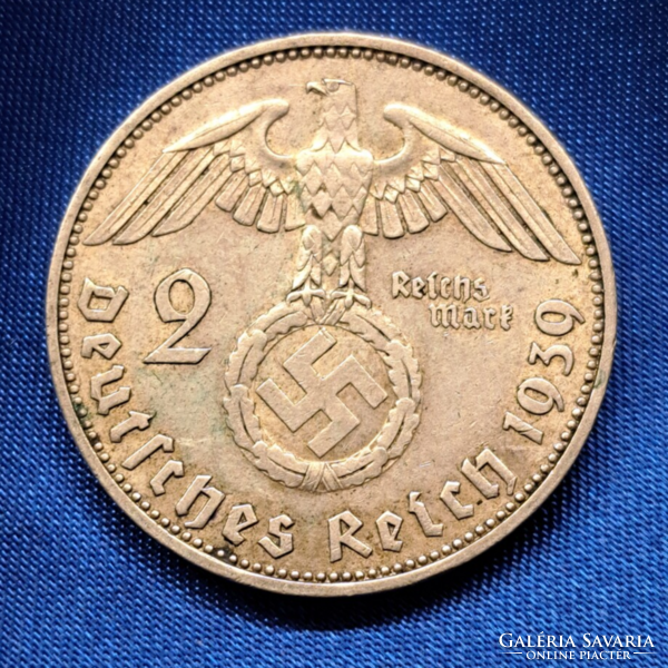 Horogkeresztes ezüst birodalmi 2 Márka 1939. J (146)