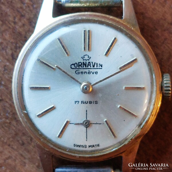 Cornavin Antimagnetic karóra. 17 köves, mechanikus, másodperc segédkörrel, bőr szíjjal, javítandó