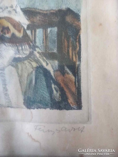 Fényes Adolf: Látogatás. Színezett rézkarc szakvéleménnyel