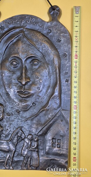 KŐ PÁL ( 1941 - 2020 ) : Görög Ilona, bronz fali dombormű.