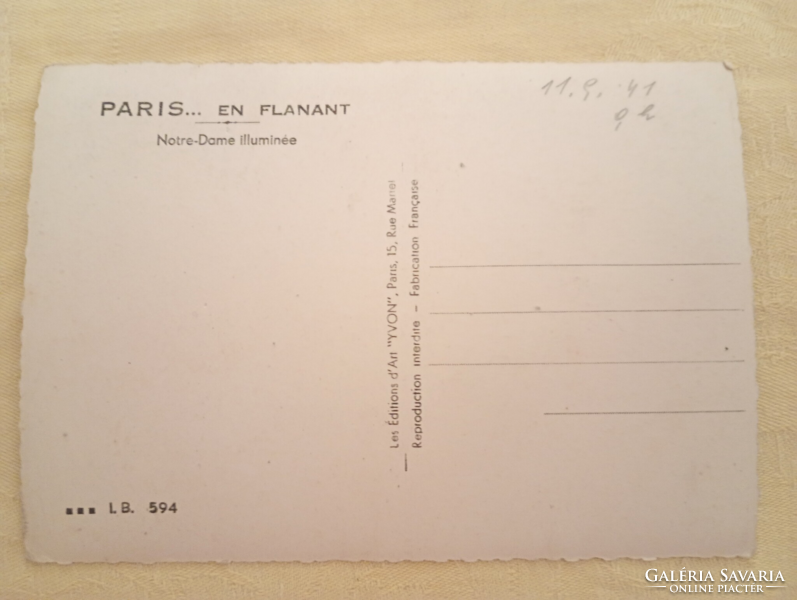 200 Forintos ládám - Képeslap 20 Notre-Dame megvilágítva 1941 YVON