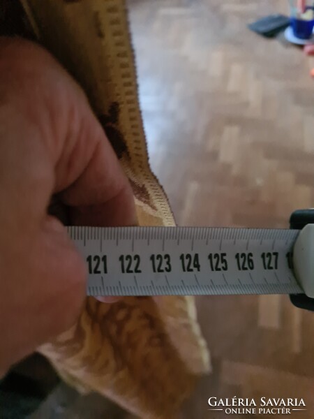 Óarany perzsa mintás vastag selyem brokát függöny párban +rusztikus fa karnis karikákkal csipesszel