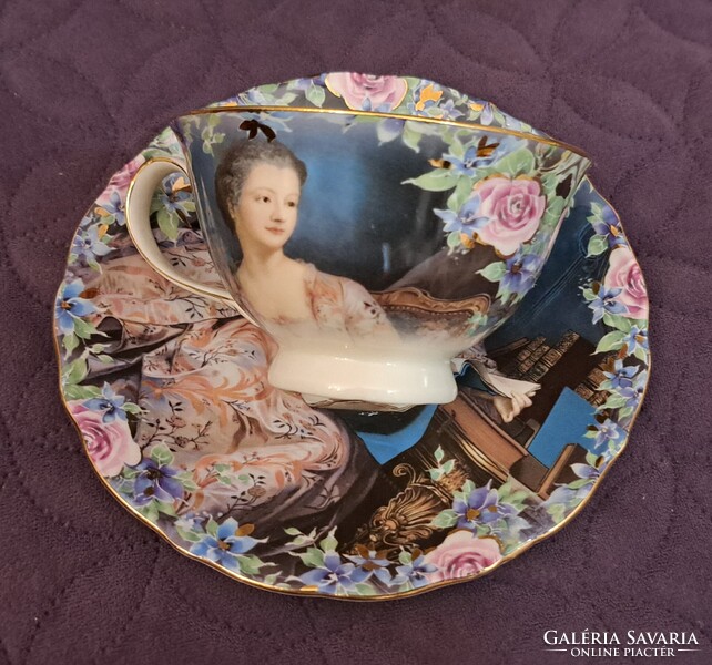 Pompadour márkinős porcelán teás csésze tányérral (M5567)