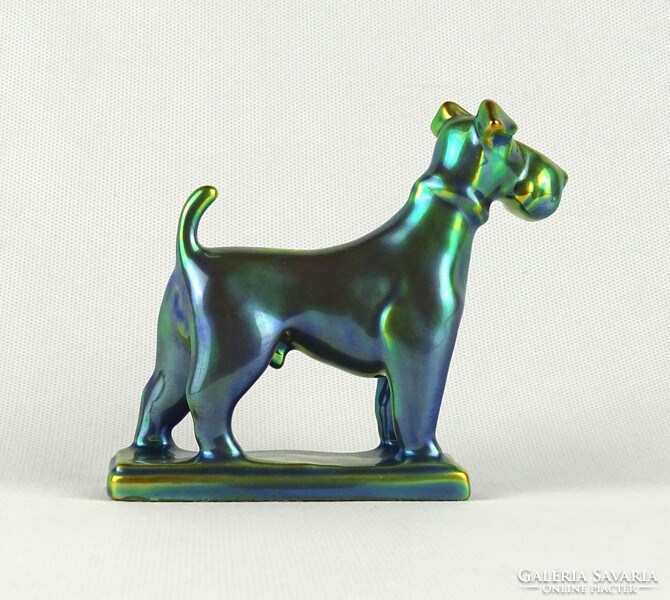 1U158 Régi eozin mázas Zsolnay porcelán foxi kutya figura 10 cm