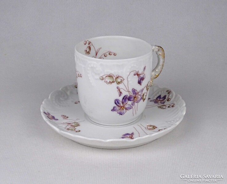 1V079 Antik kézifestett virágmintás Fischer J. porcelán kávéscsésze
