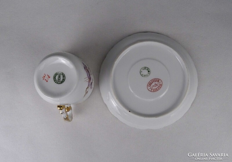 1V079 Antik kézifestett virágmintás Fischer J. porcelán kávéscsésze