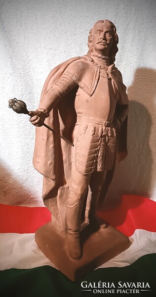 1 ft-ról! Kisfaludi Strobl Zsigmond (1884-1975) Rákóczi Ferenc terrakotta szobor! Kb 51cm magas!