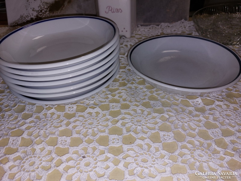 Zsolnay menzás, kék csíkos porcelán adagtál, tányér,